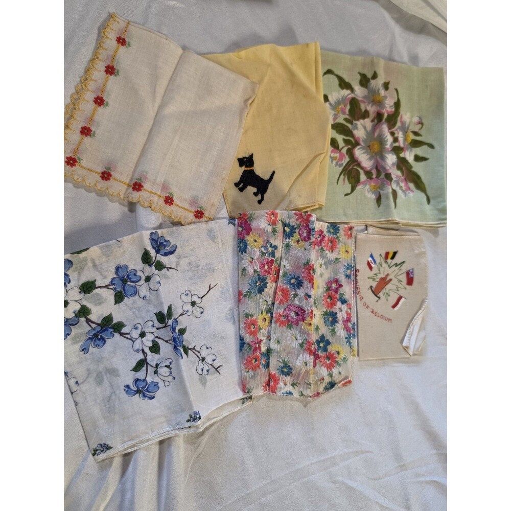 Vintage Lot Of 6 Ladies Hankies Multicolor Handkerchiefs Pocket Squares